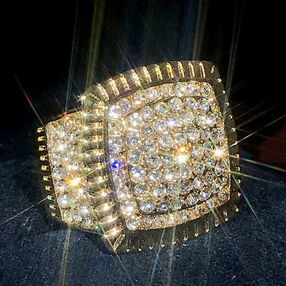 🔥Luxury Big Crystal Rhinestone CZ Wedding Iced Out Gold Plated Ring,UNVN12392 - Picture 5 of 12